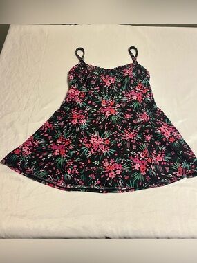 Gabe Black Floral Spaghetti Strap one piece swimsuit Pink & Green Flowers